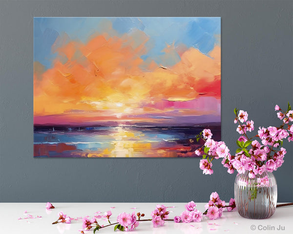 Acrylic Paintings for Living Room, Landscape Canvas Paintings, Sunrise Abstract Acrylic Painting, Contemporary Wall Art on Canvas-Paintingforhome