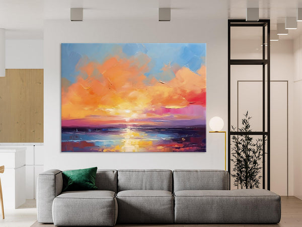 Acrylic Paintings for Living Room, Landscape Canvas Paintings, Sunrise Abstract Acrylic Painting, Contemporary Wall Art on Canvas-Paintingforhome