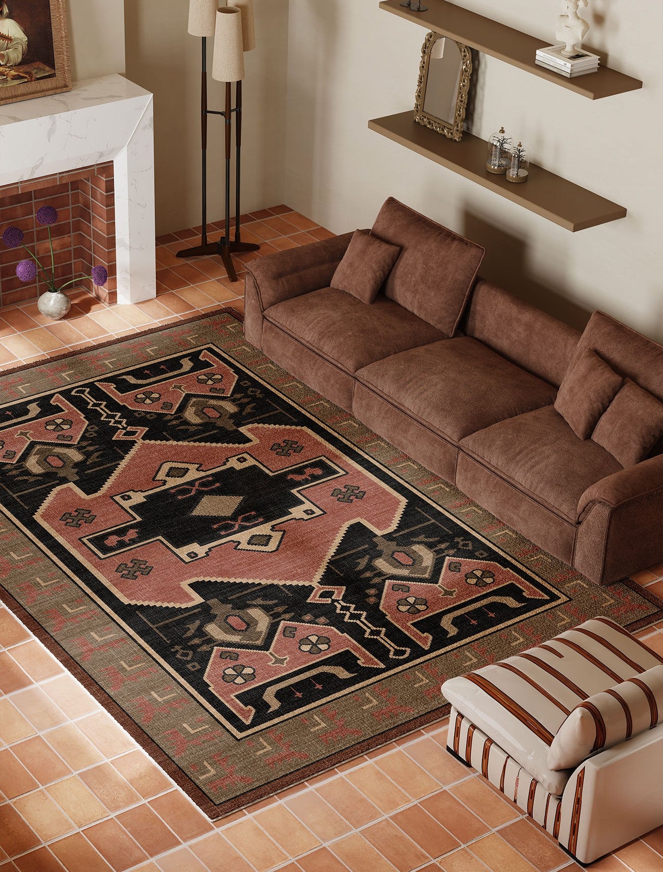 Large Modern Rugs under Dining Room Table, Contemporary Abstract Rugs Next to Bed, Vintage Soft Turkish Rug for Living Room, Geometric Modern Carpets for Office-Paintingforhome