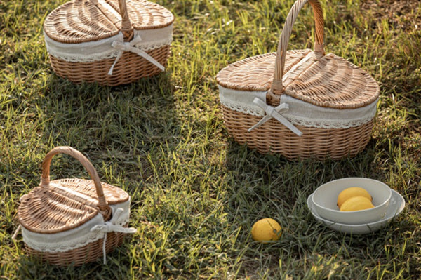 Picnic Storage Basket with Handle, Extra Large Kitchen Storage Baskets, Natural Hand-woven Wicker Storage Basket, Lovely Willow Weaving Baskets for Vegetable, Natural Fruit Storage Baskets-Paintingforhome