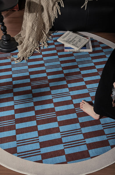 Modern Rugs for Dining Room, Geometric Modern Rugs for Living Room, Mid Century Circular Rugs for Bedroom, Abstract Contemporary Round Rugs under Chairs-Paintingforhome