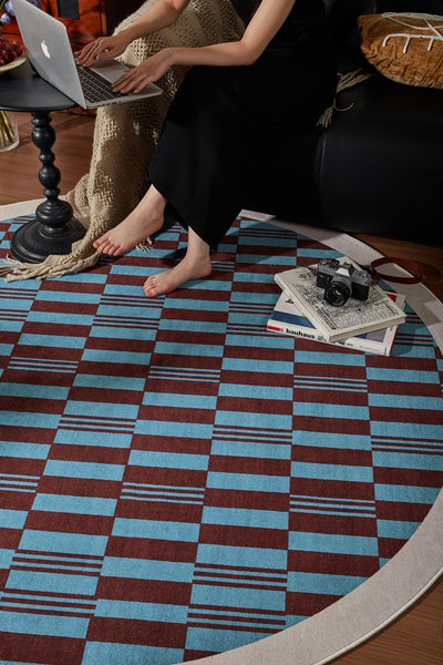 Modern Rugs for Dining Room, Geometric Modern Rugs for Living Room, Mid Century Circular Rugs for Bedroom, Abstract Contemporary Round Rugs under Chairs-Paintingforhome