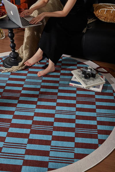 Modern Rugs for Dining Room, Geometric Modern Rugs for Living Room, Mid Century Circular Rugs for Bedroom, Abstract Contemporary Round Rugs under Chairs-Paintingforhome