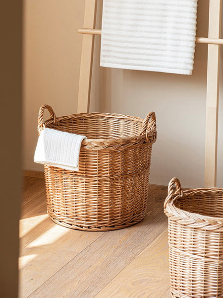 Round Storage Basket for Clothes, Natural Hand-woven Wicker Storage Basket for Clothes, Extra Large Kitchen Storage Baskets, Willow Weaving Baskets for Clothes-Paintingforhome