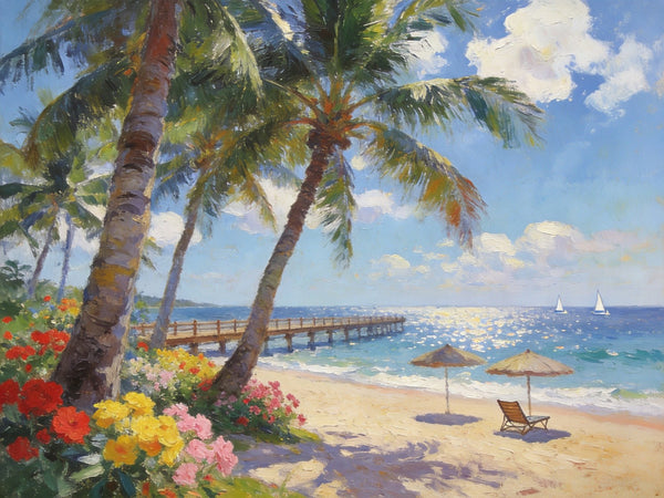 Canvas Wall Art Paintings, Ocean's Sandy Shore, Seashore Sunrise Paintings, Hand Painted Canvas Art, Landscape Canvas Paintings, Original Oil Paintings, Buy Oil Paintings Online-Paintingforhome