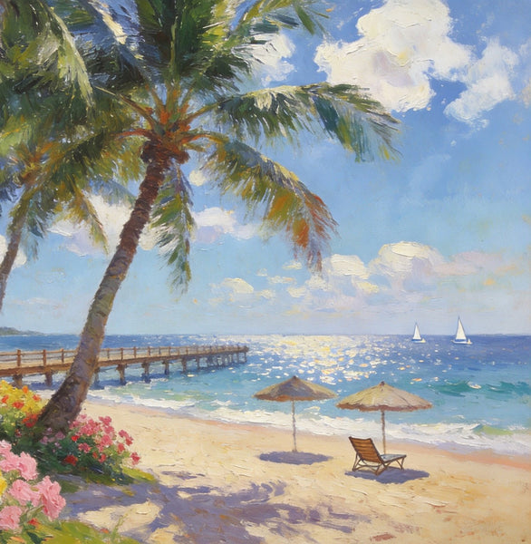 Canvas Wall Art Paintings, Ocean's Sandy Shore, Seashore Sunrise Paintings, Hand Painted Canvas Art, Landscape Canvas Paintings, Original Oil Paintings, Buy Oil Paintings Online-Paintingforhome