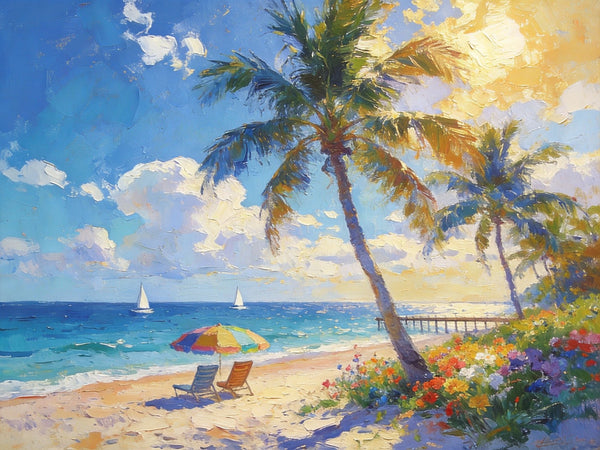 Sun, Sand, and Seaside Peace, Seashore Sunrise Paintings, Hand Painted Canvas Art, Canvas Wall Art Paintings, Landscape Canvas Paintings, Original Oil Paintings, Small Oil Paintings-Paintingforhome