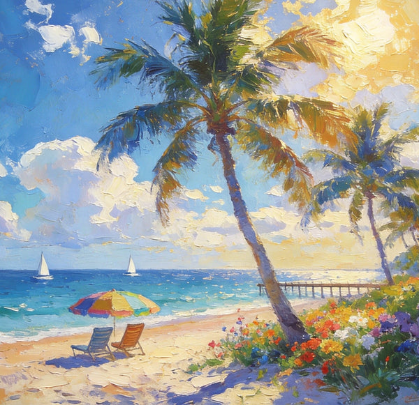 Sun, Sand, and Seaside Peace, Seashore Sunrise Paintings, Hand Painted Canvas Art, Canvas Wall Art Paintings, Landscape Canvas Paintings, Original Oil Paintings, Small Oil Paintings-Paintingforhome