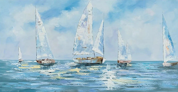 Sail Boat Acrylic Paintings on Canvas, Hand Painted Wall Art Paintings, Contemporary Canvas Artwork, Abstract Wall Art Paintings, Modern Art Paintings for Dining Room-Paintingforhome