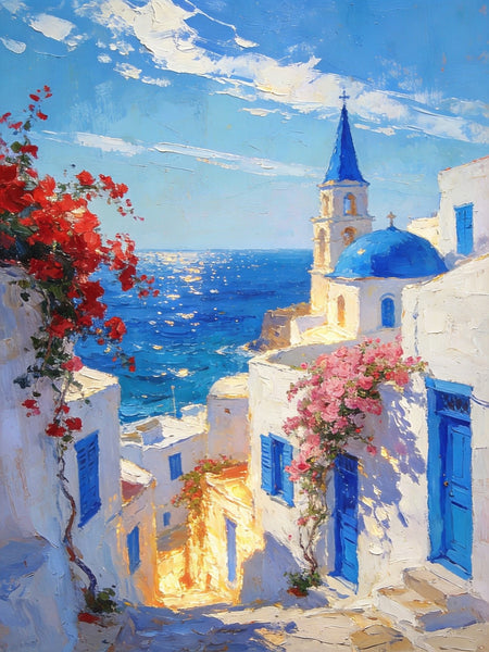 Original Landscape Art, Majestic Aegean Views, Small Oil Paintings, Hand Painted Canvas Art, Buy Paintings Online, Landscape Paintings for Bedroom-Paintingforhome