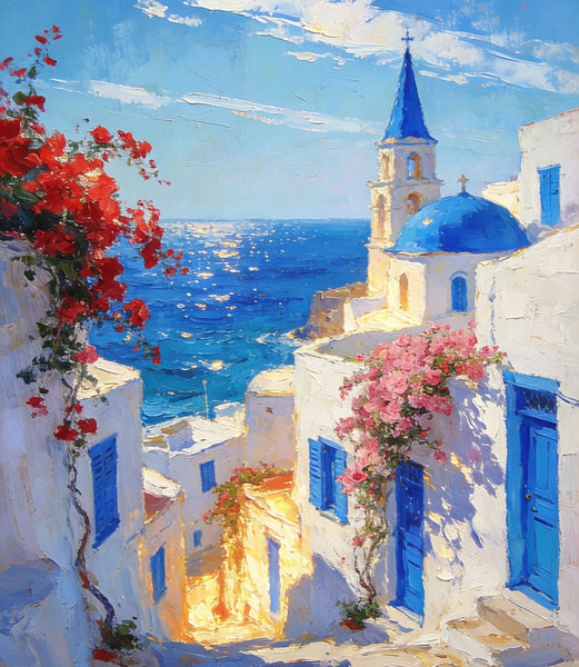 Original Landscape Art, Majestic Aegean Views, Small Oil Paintings, Hand Painted Canvas Art, Buy Paintings Online, Landscape Paintings for Bedroom-Paintingforhome