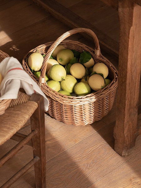 Lovely Willow Weaving Baskets for Vegetable, Large Picnic Food Basket with Handle, Natural Hand-woven Wicker Storage Basket, Natural Fruit Basket, Kitchen Storage Baskets-Paintingforhome