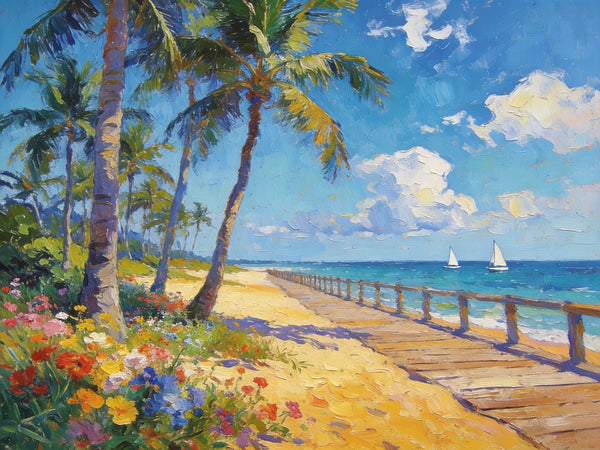 Small Wall Art Paintings, Beachside Beauty, Seashore Palm Tree Paintings, Small Oil Paintings, Hand Painted Canvas Art, Canvas Paintings for Living Room, Original Landscape Paintings-Paintingforhome