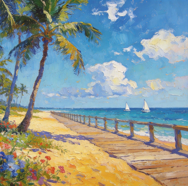 Small Wall Art Paintings, Beachside Beauty, Seashore Palm Tree Paintings, Small Oil Paintings, Hand Painted Canvas Art, Canvas Paintings for Living Room, Original Landscape Paintings-Paintingforhome