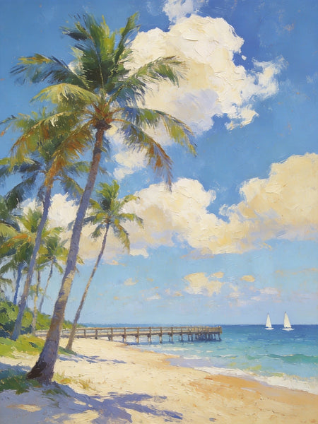 Palette Knife Artwork, Sandy Shores and Palm Tree, Hand Painted Canvas Art, Small Oil Paintings, Original Canvas Paintings, Landscape Paintings for Bedroom-Paintingforhome