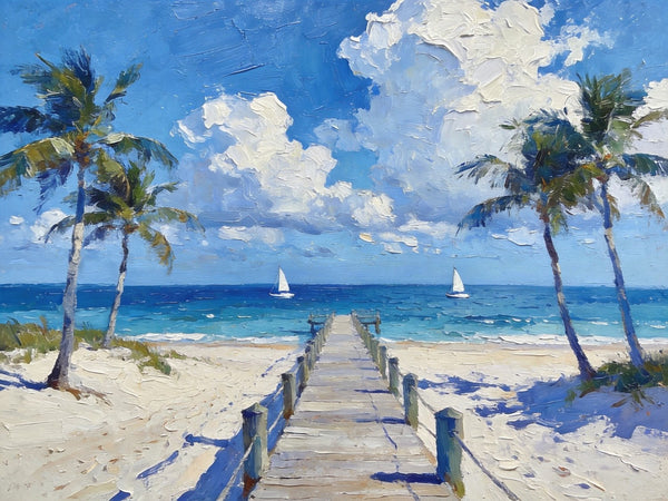Heavy Texture Oil Paintings, Beach Paradise by the Sea, Seashore Palm Tree Paintings, Landscape Canvas Paintings, Original Oil Paintings, Landscape Paintings on Canvas, Hand Painted Canvas Art-Paintingforhome