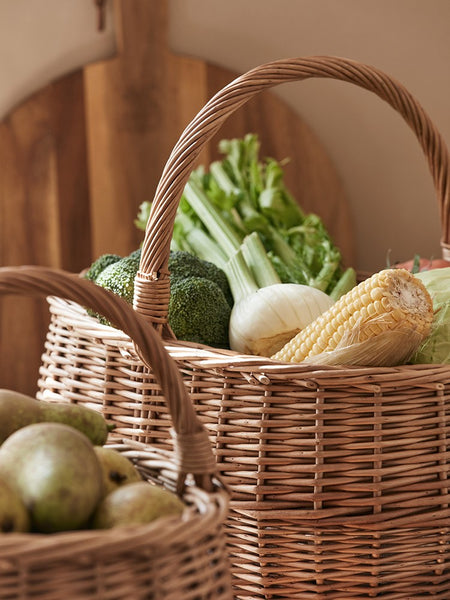 Large Picnic Food Basket with Handle, Natural Hand-woven Wicker Storage Basket, Willow Weaving Baskets for Vegetable, Natural Fruit Basket, Kitchen Storage Baskets-Paintingforhome