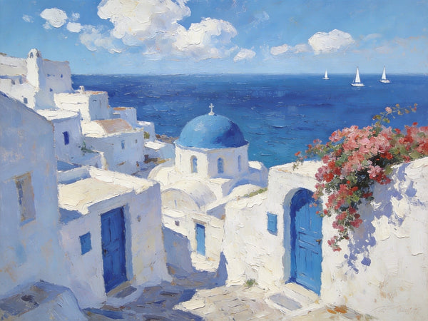 Dreamy Aegean Vistas, Hand Painted Canvas Art, Landscape Paintings for Living Room, Small Canvas Paintings, Landscape Wall Art Paintings, Original Oil Paintings-Paintingforhome