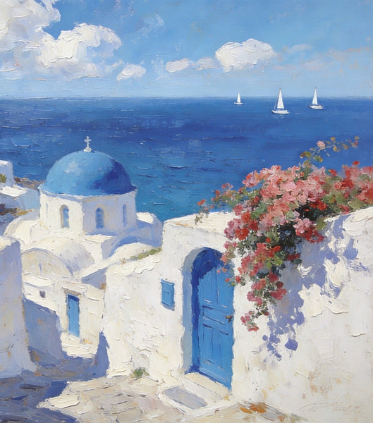 Dreamy Aegean Vistas, Hand Painted Canvas Art, Landscape Paintings for Living Room, Small Canvas Paintings, Landscape Wall Art Paintings, Original Oil Paintings-Paintingforhome