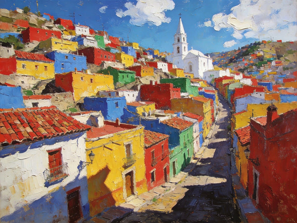 Canvas Wall Art Paintings, Guanajuato's Chromatic Charm, Hand Painted Canvas Art, Small Oil Paintings, Landscape Canvas Paintings, Original Canvas Paintings-Paintingforhome