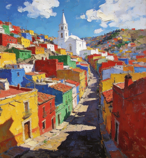 Canvas Wall Art Paintings, Guanajuato's Chromatic Charm, Hand Painted Canvas Art, Small Oil Paintings, Landscape Canvas Paintings, Original Canvas Paintings-Paintingforhome