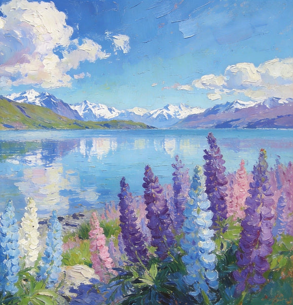 Heavy Texture Oil Paintings, New Zealand's Lake and Mountain Magic, Landscape Canvas Paintings, Small Landscape Paintings on Canvas, Hand Painted Canvas Art, Original Oil Paintings-Paintingforhome