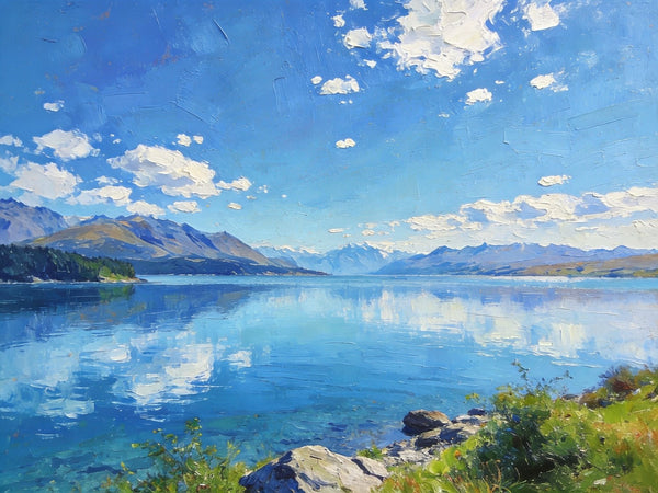 Picturesque Lake and Mountain View, Hand Painted Canvas Art, Original Landscape Paintings, Small Oil Paintings, Canvas Paintings for Living Room, Buy Paintings Online-Paintingforhome