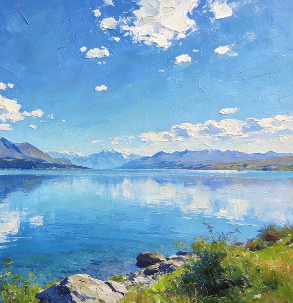 Picturesque Lake and Mountain View, Hand Painted Canvas Art, Original Landscape Paintings, Small Oil Paintings, Canvas Paintings for Living Room, Buy Paintings Online-Paintingforhome