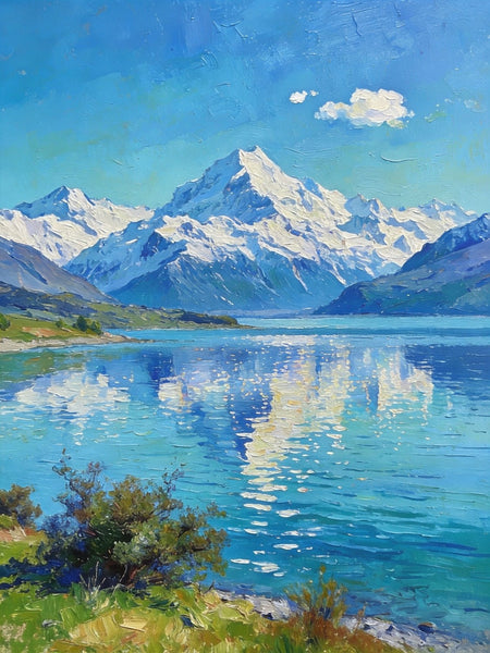 Landscape Paintings for Living Room, New Zealand's Lake Paradise, Small Oil Paintings, Original Landscape Art, Hand Painted Canvas Art, Heavy Texture Wall Art Paintings-Paintingforhome