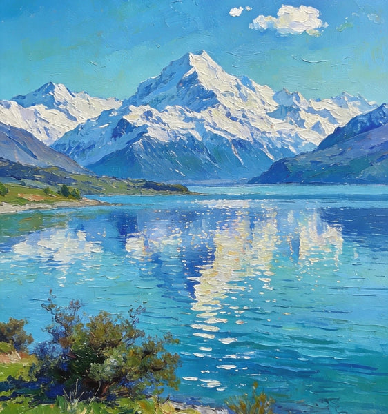 Landscape Paintings for Living Room, New Zealand's Lake Paradise, Small Oil Paintings, Original Landscape Art, Hand Painted Canvas Art, Heavy Texture Wall Art Paintings-Paintingforhome