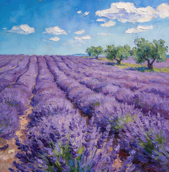 Original Landscape Art, Provence Lavender Flower Fields, Small Paintings On Canvas, Hand Painted Canvas Art, Small Oil Paintings, Heavy Texture Wall Art Paintings-Paintingforhome