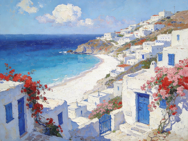 Landscape Paintings for Bedroom, Aegean's Coastal Symphony, Hand Painted Canvas Art, Small Canvas Paintings, Buy Paintings Online, Original Oil Paintings-Paintingforhome