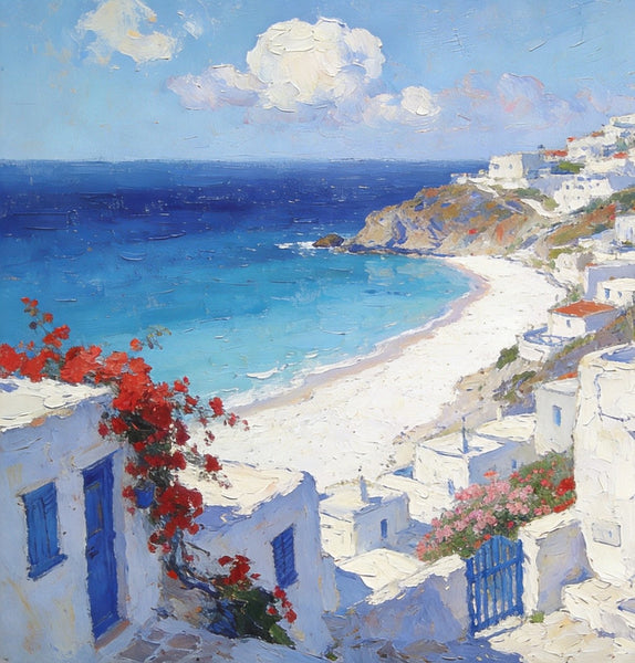 Landscape Paintings for Bedroom, Aegean's Coastal Symphony, Hand Painted Canvas Art, Small Canvas Paintings, Buy Paintings Online, Original Oil Paintings-Paintingforhome