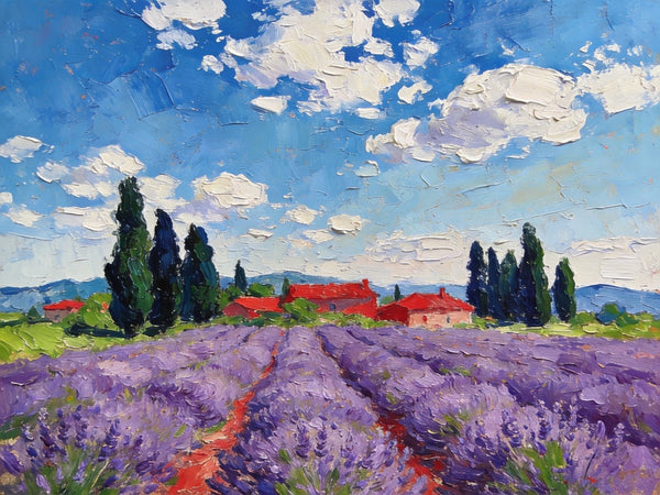 Buy Paintings Online, Provene Lavender Flower Field, Original Landscape Paintings, Landscape Canvas Paintings, Hand Painted Canvas Art-Paintingforhome