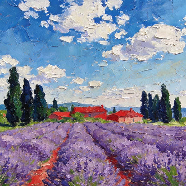 Buy Paintings Online, Provene Lavender Flower Field, Original Landscape Paintings, Landscape Canvas Paintings, Hand Painted Canvas Art-Paintingforhome