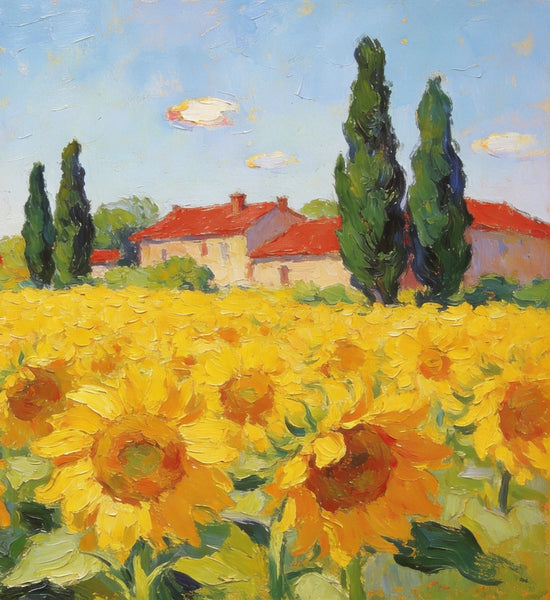 Small Paintings on Canvas, Provence Sunflower Haven, Original Landscape Paintings, Landscape Canvas Paintings, Hand Painted Canvas Art-Paintingforhome