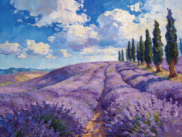 Picturesque Provence Lavender Fields, Canvas Wall Art Paintings, Hand Painted Canvas Art, Landscape Canvas Paintings, Original Oil Paintings, Small Oil Paintings-Paintingforhome