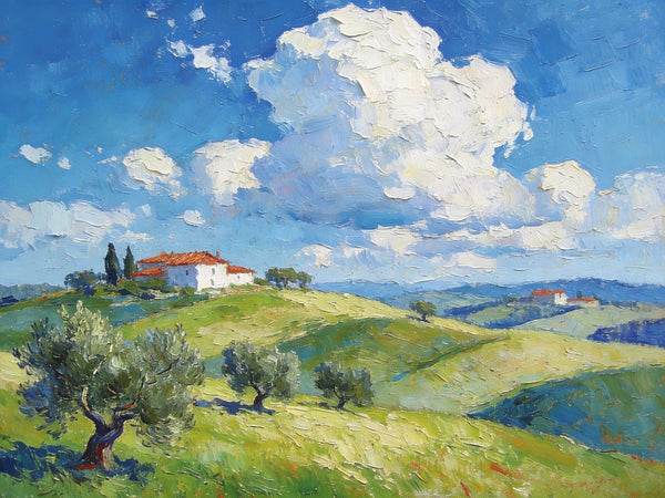 Canvas Wall Art for Living Room, Tuscan Hillside Beauty, Hand Painted Canvas Art, Landscape Oil Paintings, Buy Original Paintings, Small Oil Paintings-Paintingforhome