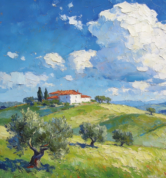 Canvas Wall Art for Living Room, Tuscan Hillside Beauty, Hand Painted Canvas Art, Landscape Oil Paintings, Buy Original Paintings, Small Oil Paintings-Paintingforhome