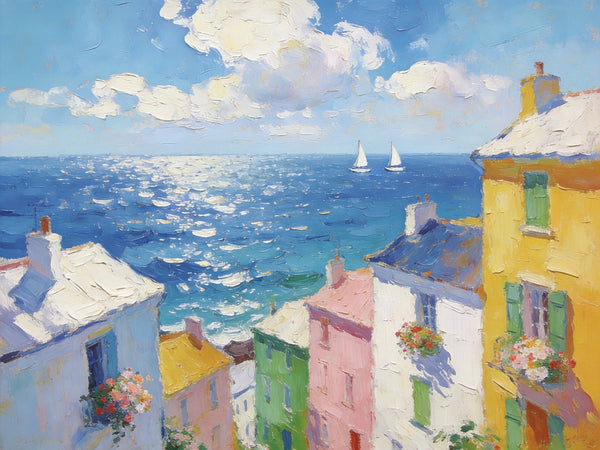 Landscape Paintings for Living Room, Seaside Town Enchanting Landscape, Hand Painted Canvas Art, Small Canvas Paintings, Landscape Wall Art Paintings, Original Oil Paintings-Paintingforhome