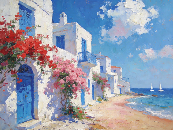 Landscape Wall Art Paintings, Floral Tapestry of the Aegean, Canvas Paintings for Living Room, Hand Painted Canvas Art, Small Canvas Paintings, Original Oil Paintings-Paintingforhome