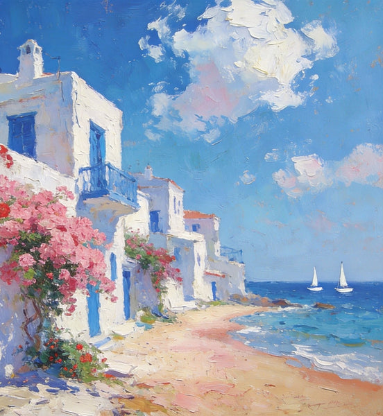 Landscape Wall Art Paintings, Floral Tapestry of the Aegean, Canvas Paintings for Living Room, Hand Painted Canvas Art, Small Canvas Paintings, Original Oil Paintings-Paintingforhome