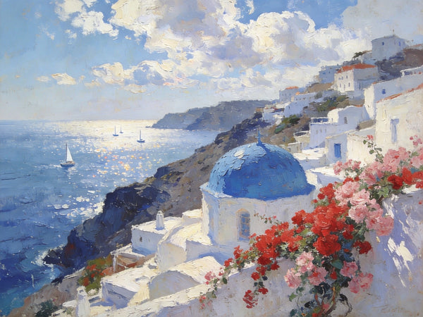 Tranquil Aegean Moments, Hand Painted Canvas Art, Small Oil Paintings, Canvas Paintings for Living Room, Small Wall Art Paintings, Original Landscape Paintings-Paintingforhome