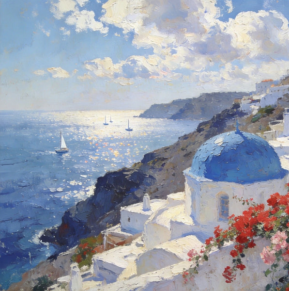 Tranquil Aegean Moments, Hand Painted Canvas Art, Small Oil Paintings, Canvas Paintings for Living Room, Small Wall Art Paintings, Original Landscape Paintings-Paintingforhome