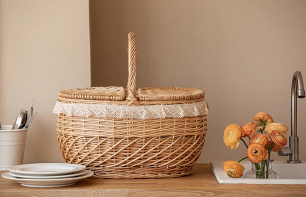 Extra Large Kitchen Storage Baskets, Picnic Storage Basket with Handle, Natural Hand-woven Wicker Storage Basket, Lovely Willow Weaving Baskets for Vegetable, Natural Fruit Storage Baskets-Paintingforhome