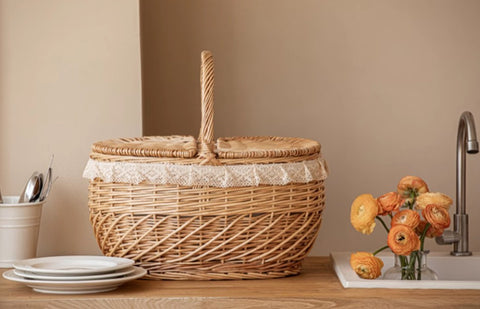 Extra Large Kitchen Storage Baskets, Picnic Storage Basket with Handle, Natural Hand-woven Wicker Storage Basket, Lovely Willow Weaving Baskets for Vegetable, Natural Fruit Storage Baskets-Paintingforhome
