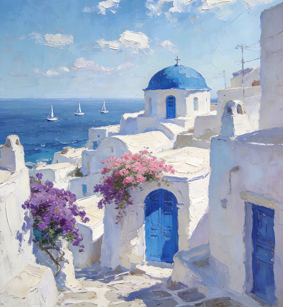 Original Landscape Art, Scenery of the Aegean Sea, Small Paintings On Canvas, Hand Painted Canvas Art, Heavy Texture Wall Art Paintings, Buy Original Paintings-Paintingforhome