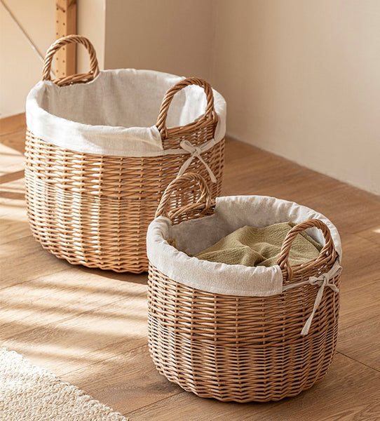 Large Round Storage Basket for Clothes, Natural Hand-woven Wicker Storage Basket for Clothes, Willow Weaving Baskets for Clothes, Extra Large Kitchen Storage Baskets-Paintingforhome