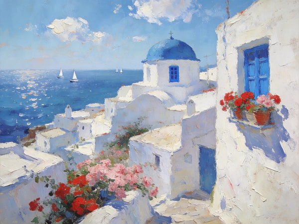 Small Canvas Paintings, Breezy Aegean Afternoons, Hand Painted Canvas Art, Landscape Paintings for Living Room, Landscape Wall Art Paintings, Original Oil Paintings-Paintingforhome