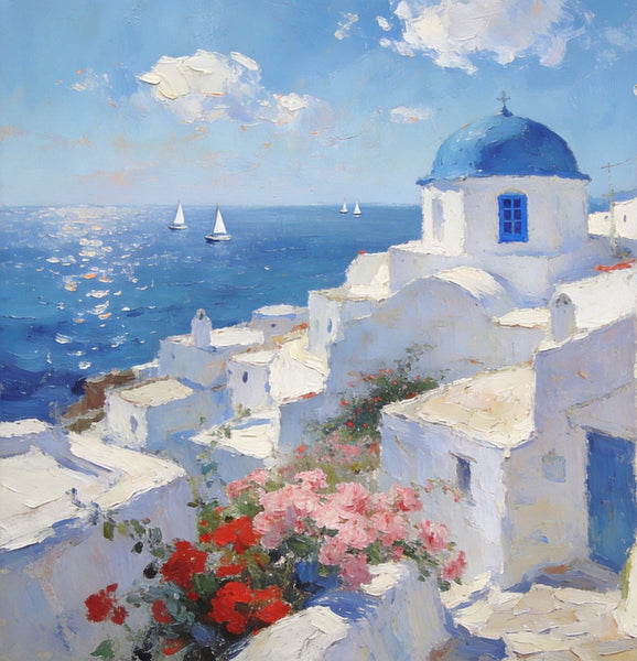 Small Canvas Paintings, Breezy Aegean Afternoons, Hand Painted Canvas Art, Landscape Paintings for Living Room, Landscape Wall Art Paintings, Original Oil Paintings-Paintingforhome